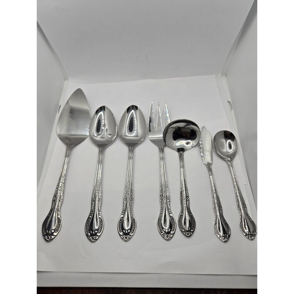 Columbia Beaded Handle Stainless Steel Flatware Complete Serving Set 7 pcs.